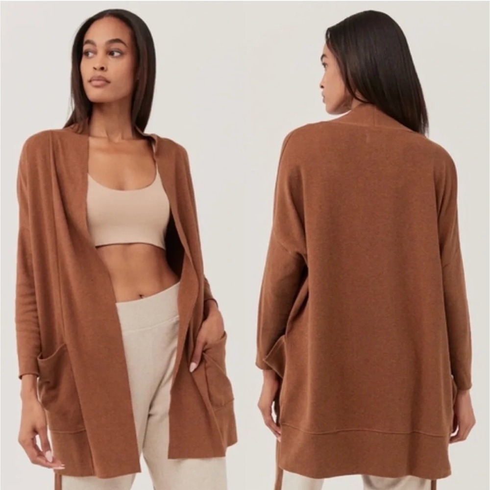 PACT Organic Cotton Saddle Heather Brown Airplane Cardigan Womens S/M